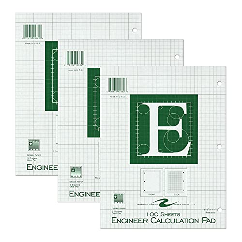 Roaring Spring 5x5 Grid Engineering Pad, 3 Pack, 15# Green, 3 Hole Punched, 8.5