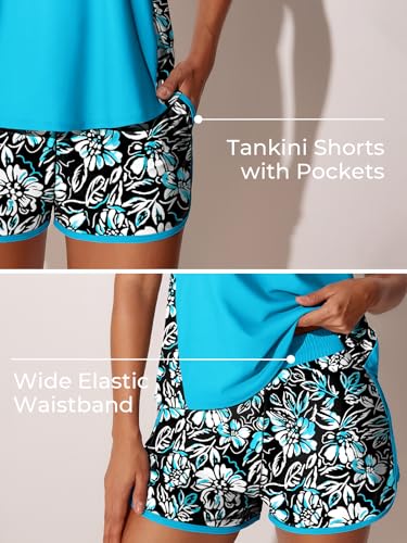 Image of Summer Mae Blouson Tankini Swimsuits for Women 2026 Tummy Control Two Piece Bathing Suits with Sporty Pockets Swim Shorts