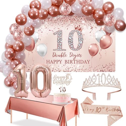 Trgowaul 10th Birthday Decorative Balloon Set Girls Arch, Rose Go...