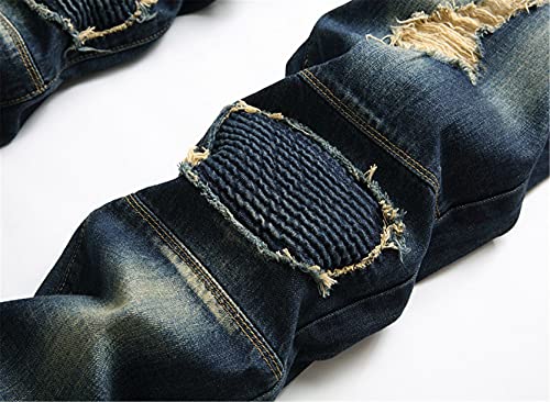 Men's Distressed Ripped Jeans Straight Hip Hop Biker Jean Trousers Slim Vintage Camo Patchwork Hole Denim Pants4