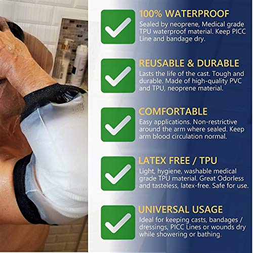 FIGHTECH PICC Line Shower Cover | Reusable Waterproof Bandage Protector | Sleeve Bag for Cast, Wound, Bandage Dressing Protection (Weight: 170-250 pounds)
