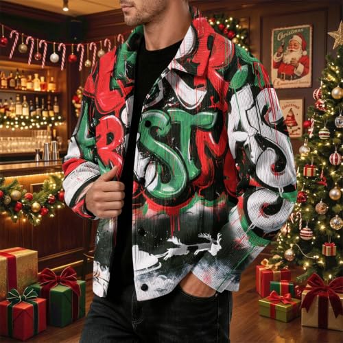 Fall Jacket for Men Streetwear Christmas Print Loose Comfortable Jacket - image 4