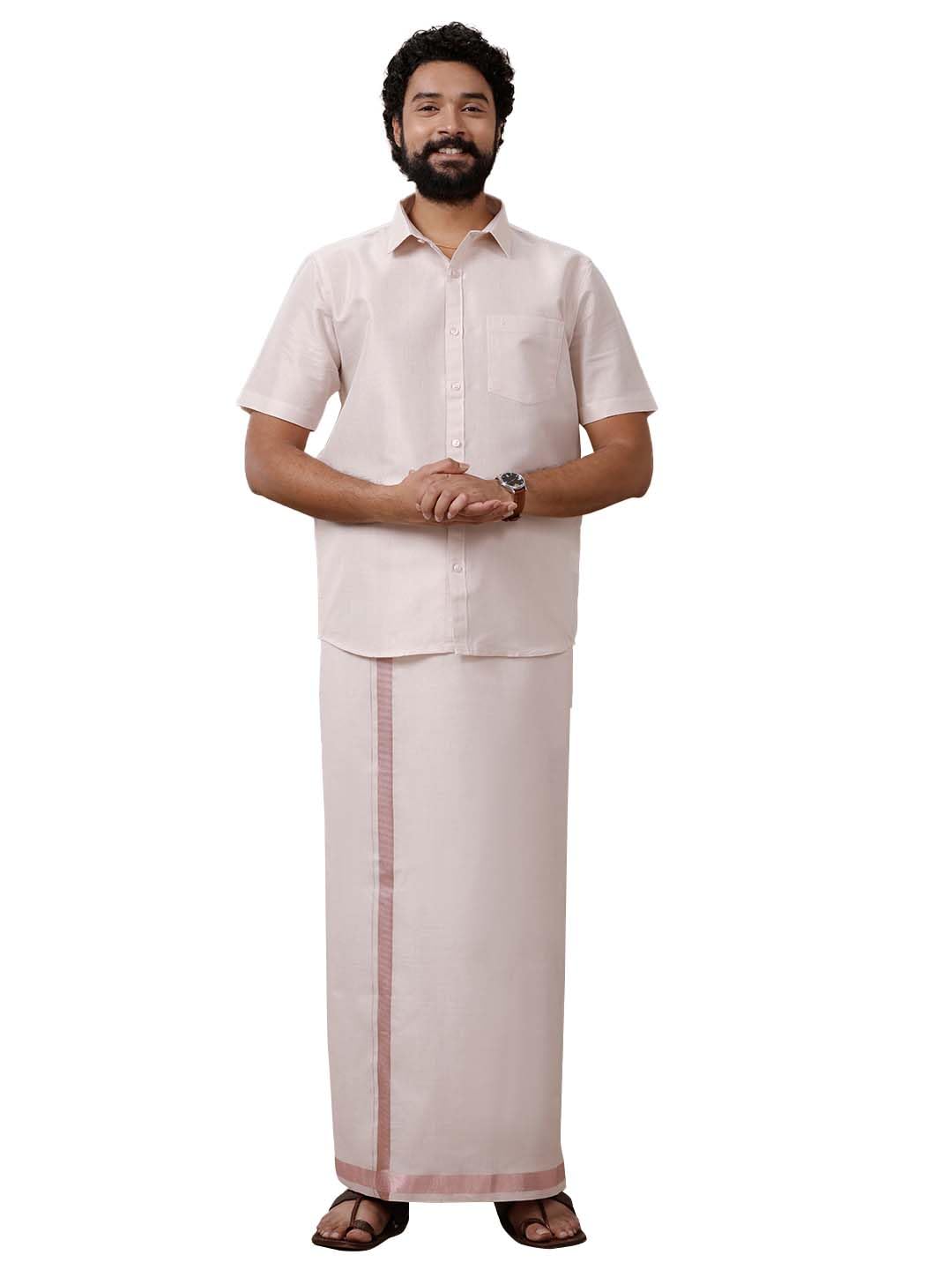 RAMRAJ Men Half Sleeve Shirt with Matching Readymade Dhoti-image-10
