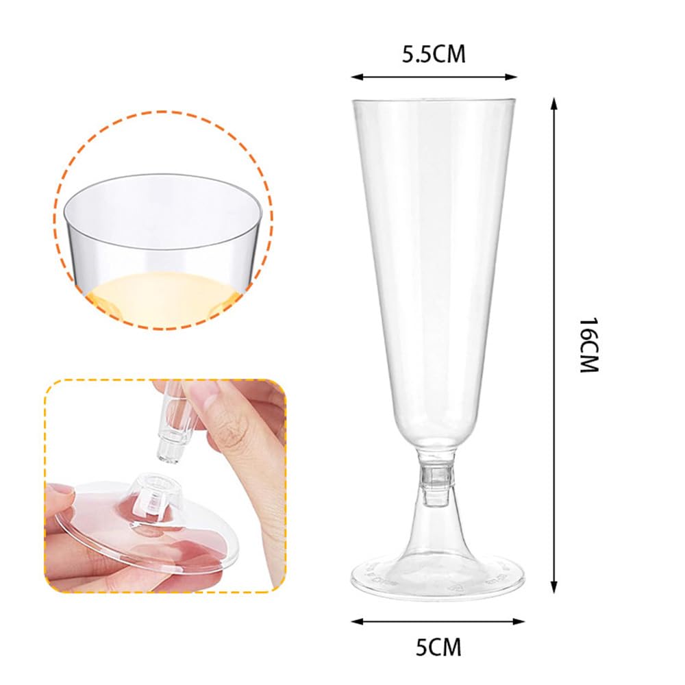 miaomiao Plastikowe kieliszki do szampana, 20 sztuk, z tworzywa sztucznego, 160 ml, wielokrotnego użytku, kieliszki do szampana, na wesela, urodziny i imprezy, przezroczyste