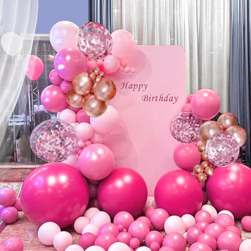 Image of MEBAY Rose Red Pink Champagne Balloon Arch Garland Kit, 146 Pcs Hot Pink Confetti Rose Gold Tender Pink White Balloons for Graduation Birthday Party Baby Shower Wedding Decorations