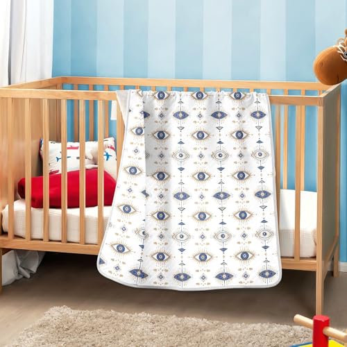Image of Toddler Blanket for Baby Boy and Girl Soft Warm Crib Receiving Blanket for Nursery /Strolleoddler Bed /Car seat 30X40in A Gold Foil Illustration of an Evil Eye