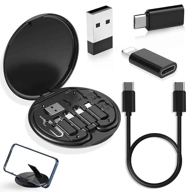 All-in-One 60W Data Cable Set with Multi USB Converter Kit | Type C Adapter, SIM Card Slot, Tray Eject Pin & Phone Holder | Portable Storage Box Charging & Data Transfer Tool