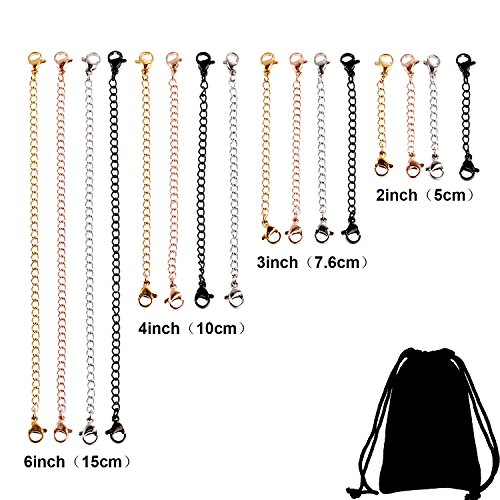 16 Pieces Necklace Extenders Black Jewelry Chain Extension Set for DIY Bracelet Making Stainless Steel 4 Colors 4 Sizes by TecUnite - Image 2