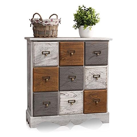 Melko Schubladenschrank im Patchwork Look in braun/grau/weiß 63 cm x 59 cm x 21 cm Cover