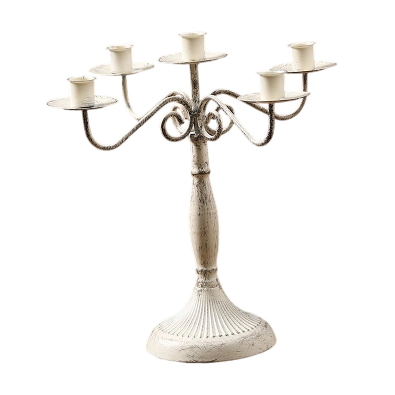 Elegante Candelabro in Ferro, Supporto per Luci a più Rami, Portacandele Adatto per La Decorazione E, Bianco con 5 Braccia