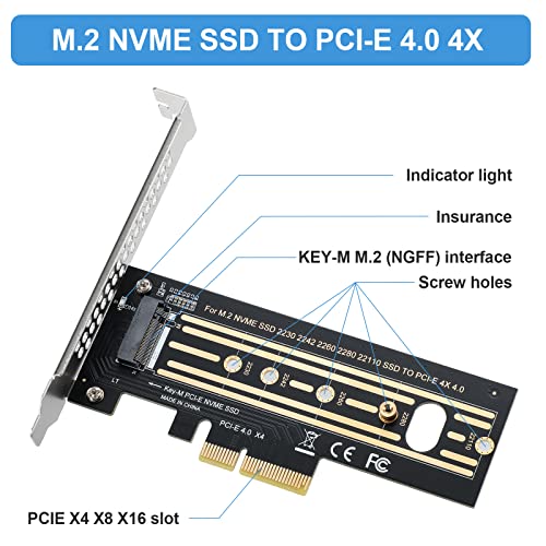 image for MZHOU M.2 NVME SSD to PCIe 4.0 X4 Adapter, Supports Key-M NGFF PCI-E 3