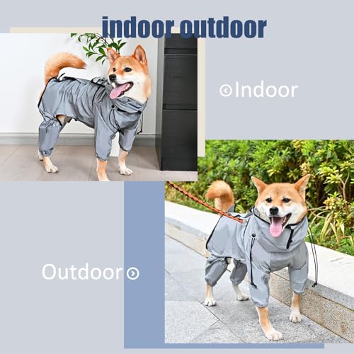 Avont Regenjacke Hunde Reflektierende Regenmantel wasserdichte Sichere Hiking Reißverschlüsse Hundemantel, mit 4 Beine & Durchsichtige Kapuze für Kleine, Mittelgroße und Große - Silbrig -M