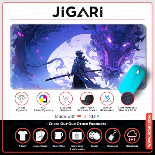 Image of Anime Theme Printed XL Extended Stich Edge Mousead | Smooth Surface Gaming Mousepad with Anti-Slip Rubber Base | 3mm Thick - 11 x 23 Inch (Dragon Warrier (P109))