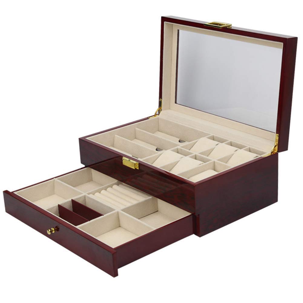 Uhrenbox aus Holz mit Schublade, Uhrenbox-Organizer mit 6 Fächern, doppellagige Uhrenvitrine, für Damen und Herren