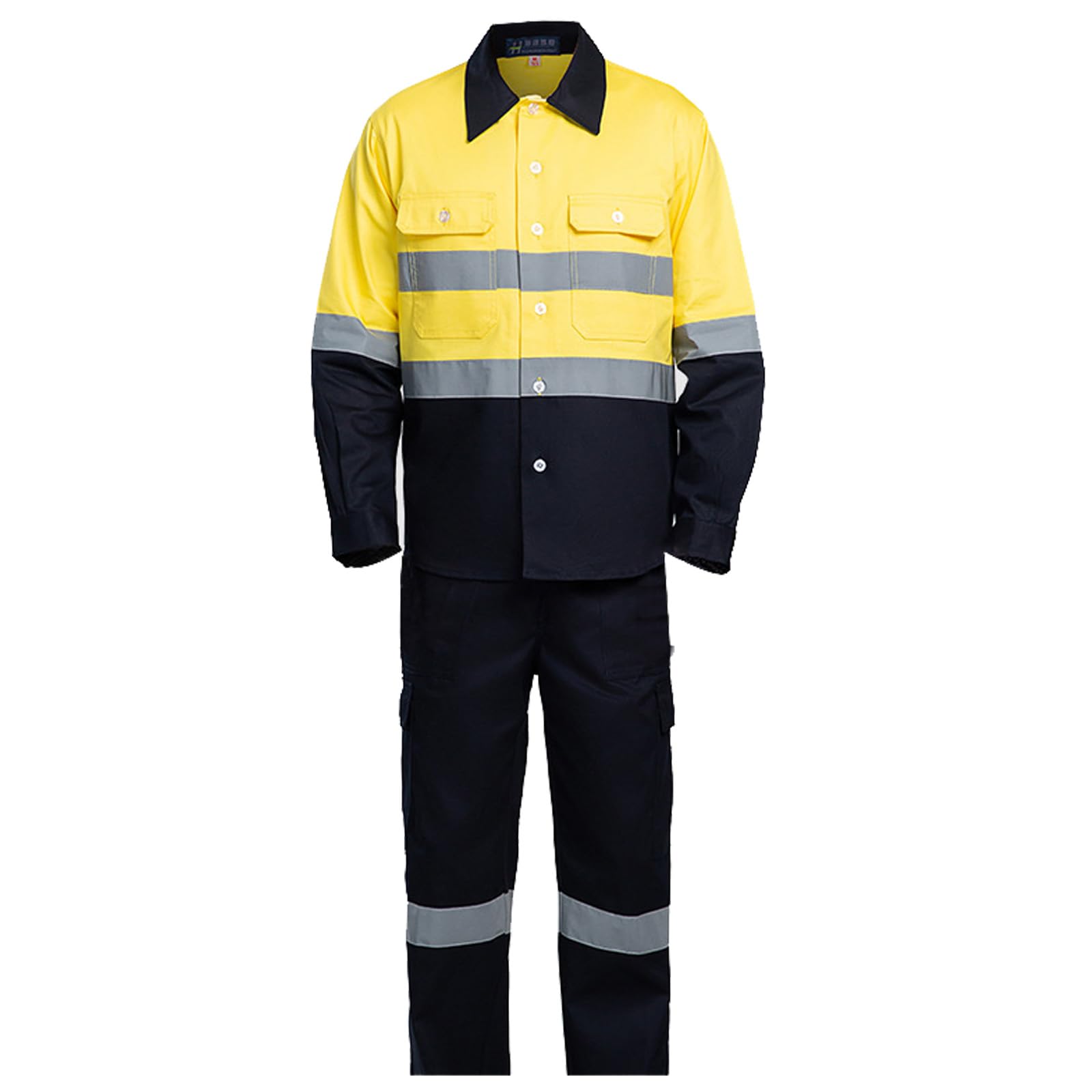 Unisexe Coverall Travail Veste Et Pantalon Costume Avec Bande Réfléchissante, Loose Fit Workwear Manches Longues Coton Travail Salopette