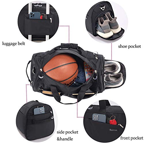 Kuston Sports Gym Bag with Shoes Compartment &Wet Pocket Gym Duffel Bag Overnight Bag for Men and Women-Black3