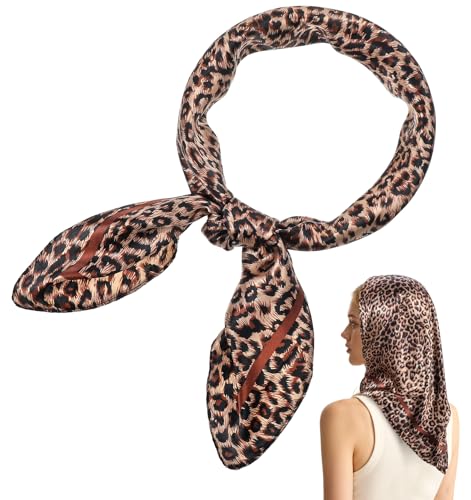 Cheetah Bandana, Leopard Head Scarf 35 Inch for Women, Soft Satin-Like Hair Wrapping Scarf for Day and Night, Square Bandana