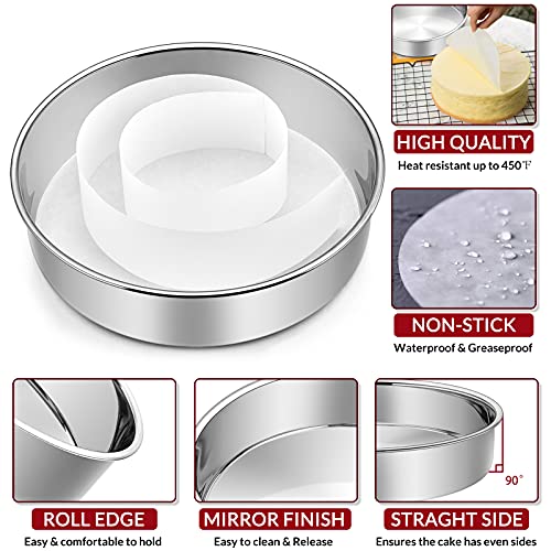 E-Far 8 Inch Cake Pan Set Of 2, E-Far Stainless Steel Round Layer Cake Baking Pans With Parchment Rounds & Side Liner Roll thumb #2