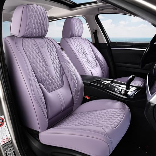 Image of Coverado Seat Covers Full Set, Purple Car Seat Covers, Waterproof Car Seat Cover with Lumbar Support, Leather Car Seat Cushion Protector, Car Seat Covers Universal Fit Most Cars