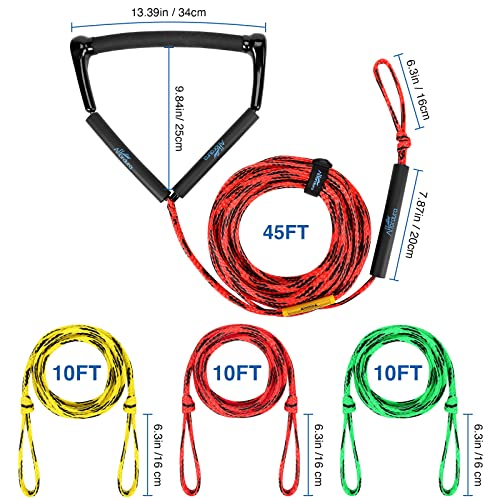 Image of Affordura Water Ski Rope, 75 FT 4-Section Wakeboard Rope with Handle