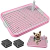 Dog Potty Tray Toilet 20″x14″ Doggy Bathroom Dog Litter Box, Indoor Pee Pad Holder with 8pcs Training Pads, Puppy Pee Mesh Potty Training Tray with Secure Latch, Dog Potty Pan for Small Medium Puppies