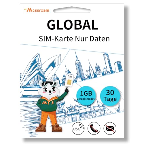 Globale SIM-Karte – Prepaid-Datentarif | 1 GB Daten täglich, 30 Tag | Highspeed-4/5G LTE-Internet | Keine Roaming-Gebühren | Funktioniert in Mehreren Ländern