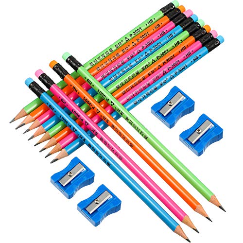 48 Pieces Handwriting Triangle Pencils Wood Case Pencils with 4 Sharpeners, Kindergarten Children Pencils School Supplies Beginner Grip Writing Pencil for Kids