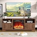 Fireplace TV Stand for Television up to 80 Inch,Entertainment Center with Adjustable Shelf,Mid-Century Modern Fluted TV Stand with 23" Electric Fireplace,Media Console for Living Room,Bedroom