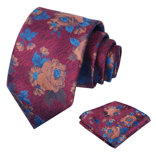 Image of Alizeal Mens 3.15'' Colorful Flower Pattern and handkerchief Necktie Set
