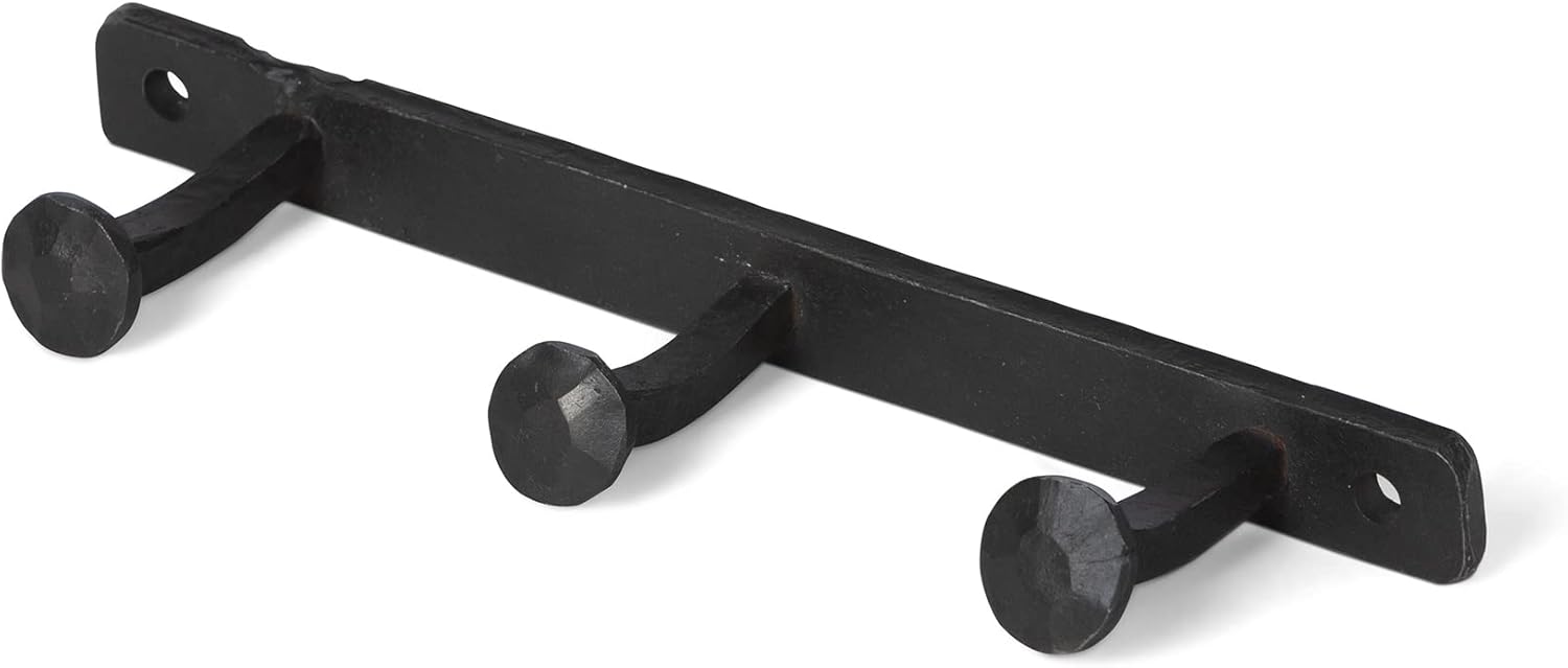 Park Hill Collection Railroad Spike Wall Hook, 7.75-inch Length, Iron, Black, with Three Hooks, for Home, Office, Kitchen, Room Décor Use
