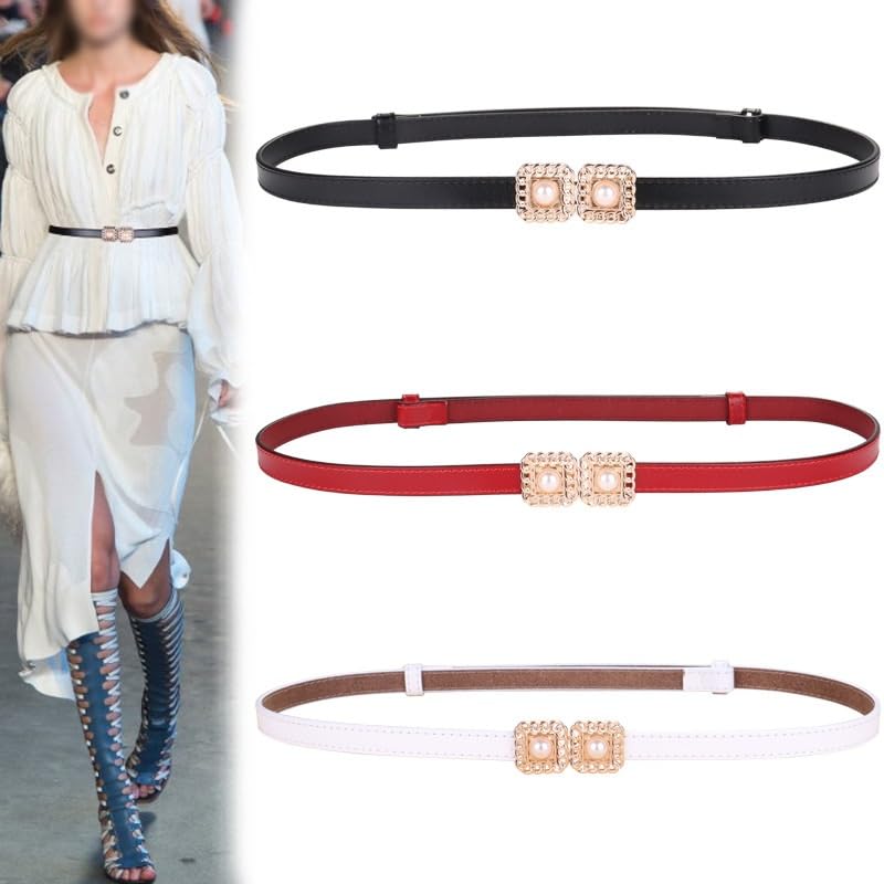 HBJWOV Women's Leather Thin Belt Decoration Suit Sweater With Dress Waist Chain Retro Small Belt(D)2