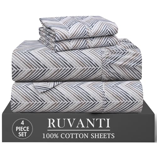 RUVANTI 100% Cotton Twin Sheets, Percale Twin Sheet Set, Inverted Streak