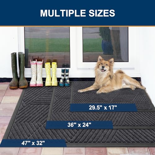 Image of Smiry Front Door Mat Outside Entrance, Heavy Duty Sturdy Natural Rubber Doormat, Trap Dirt and Moisture, Easy Clean Low Profile Welcome Floor Mats for Indoor Outdoor Entry, 47x23 Inch, Medium Grey