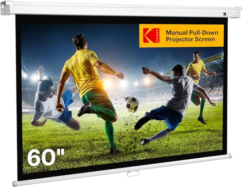 Kodak Manual Pull-Down White Projector Screen 60 Inch | Large 16:9 Office Home Movie Theater Screen with Wall & Ceiling Mount Options Easy-Clean Matte Fabric & Retractable Hanging Design | Indoor.