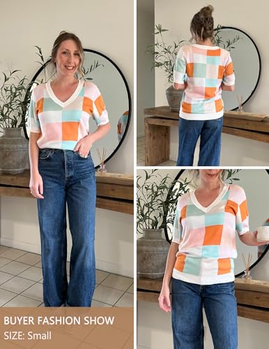 Image of Zeagoo Womens Short Sleeve Sweaters Soft Casual V Neck Pullover Tops Lightweight Knit Sweater Blouse