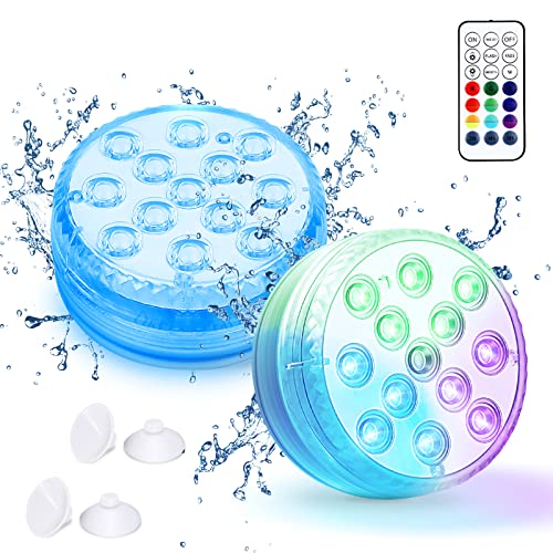 Innedu Lumière LED Submersible, 16 Lumières Sous-marines Multicolores, 13 Perles LED avec Télécommande RF, Lumières de Baignoire Étanche pour Jardin, Piscine, Vase, Aquarium, Décorations(2 Pièce)