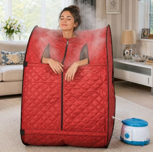 Image of Kawachi Portable Steam Sauna Bath Panchkarma Swedan Machine for Health, Weight Loss, and Beauty Spa at Home with Foldable Design and Herbal Steam Therapy (i76-Red-3Layer)