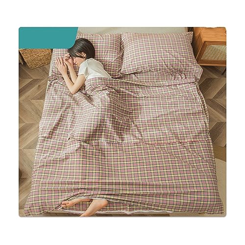 RUZGAR Sleeping Bag Liner 100% Cotton Adult Sleep Sack and Travel Sheets Comfortable Lightweight Single Double Camping Sleeping Bag Liners Camping Sheets (Color : Pink C, Size : 80x210cm-31x82)