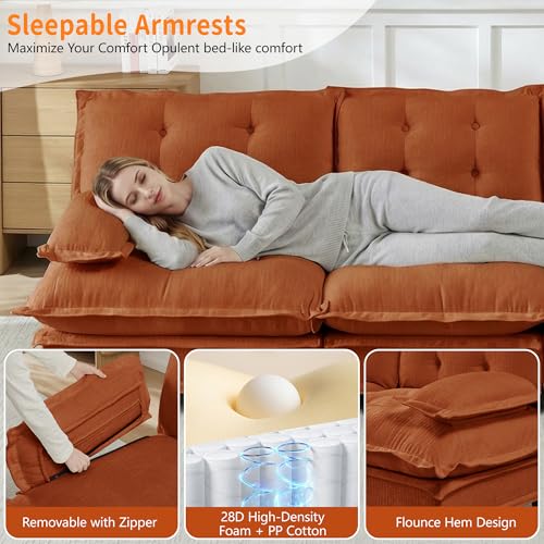 Image of 139 inch Sectional Sleeper Sofa with Ottoman, L Shaped Modular Deep Seat Couches for Living Room Apartment, Flexible Module Combination Cloud Sofa with Spring Support, Easy Assembly, Orange