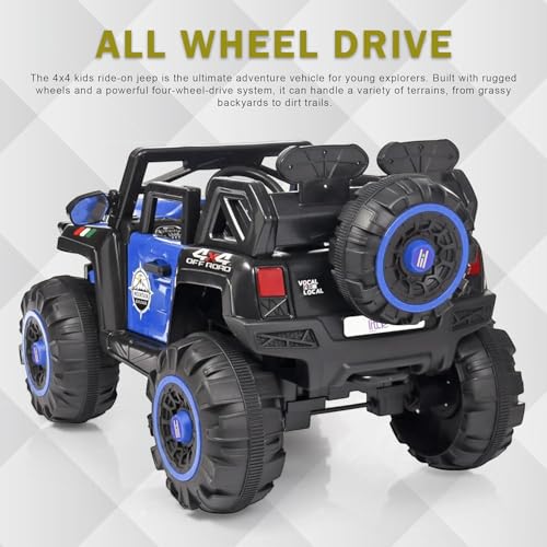 Image of Little Rides 12V Battery Operated 4x4 Jeep for Kids, Ride on Toy Car with Light & Music | Electric Jeep Battery Car | Big Size Baby SUV for Kids to Drive 2 to 10 Years Boys Girls (Blue)