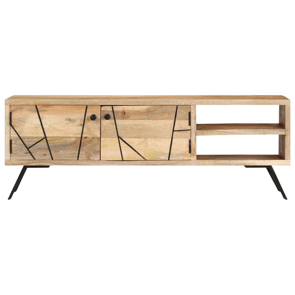 Mobile Porta TV 110x30x40 cm in Legno Massello di Mango | Mobiletto basso per soggiorno in stile rustico con ripiani per decoder e console di gioco.