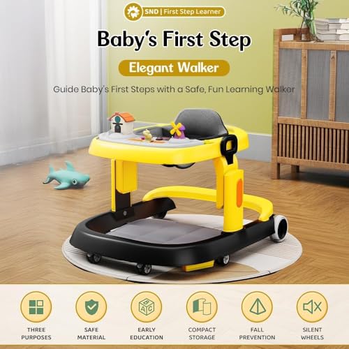 Image of StarAndDaisy Elegant Baby Walker 6 to 18 Months / Walker for Kids Girl Boy with Anti Fall Brake Pads, 3 Speed Height Adjustment, Multi-Level Seat Adjustment, Recreational Music Toy Bar, (Elegant Yellow-Black)