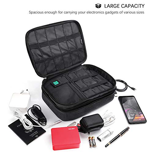 Electronics Organizer, Jelly Comb Electronic Accessories Cable Organizer Bag Double Layer Travel Cable Storage Bag for Cables, Laptop Charger, Tablet (Up to 11'') and More-Thick Large(All Black)