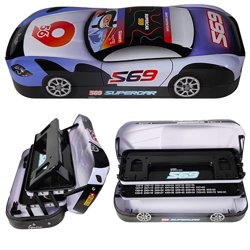 Image of ZAFCO Metal Pencil Box for Boys | Compass for Kids | Pen Box for Students | Geometry for School | Car Theme | Birthday Return Gift 1 Unit (Black)