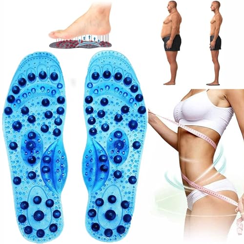 Magnetic Therapy Massage Insoles Acupressure Insoles Pressure Point Reflexology Insoles Therapy Acupuncture Insoles Magnetic Slimming Shoe Comfort Soft Pads Insert,L(41-45),Blue