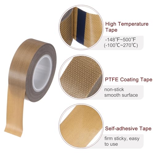 Image of HARFINGTON Fabric PTFE Tape Roll, 0.8 inch x 33ft High Temperature PTFE Adhesive Tape 0.18mm Thickness for Vacuum Sealer Machine Hand Sealers, Brown
