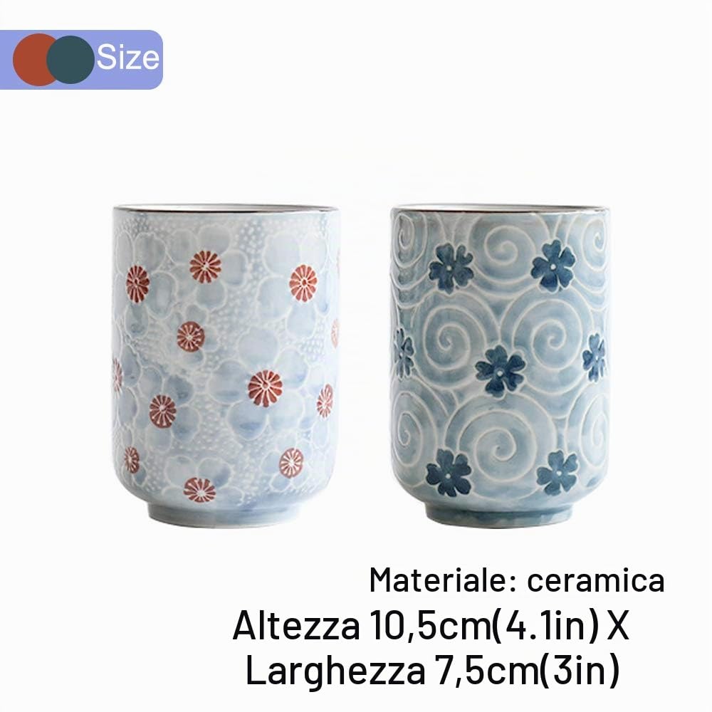 Tazze da tè giapponesi Tazza in ceramica Fiore tradizionale giapponese bel design Set di 2 tazze da tè yunomi 10 once