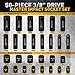 3/8'' Drive Impact Socket Set - 50-Piece Shallow & Deep Socket Set Metric and Standard Full with Universal Joint, Extension Bar, 1/2 to 3/8 Reducer, Hex Shank Socket Adapter, Ratchet Handle