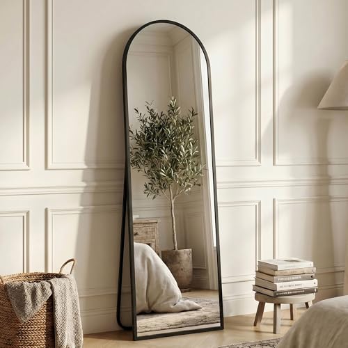 Suidia 56"x14" Arched Full Length Mirror with Stand, Full Body Mirror with Aluminum Frame, Freestanding/Leaning/Wall-Mounted, Floor Mirrors for Bedroom, Living Room, Entryway, Dressing Room, Black