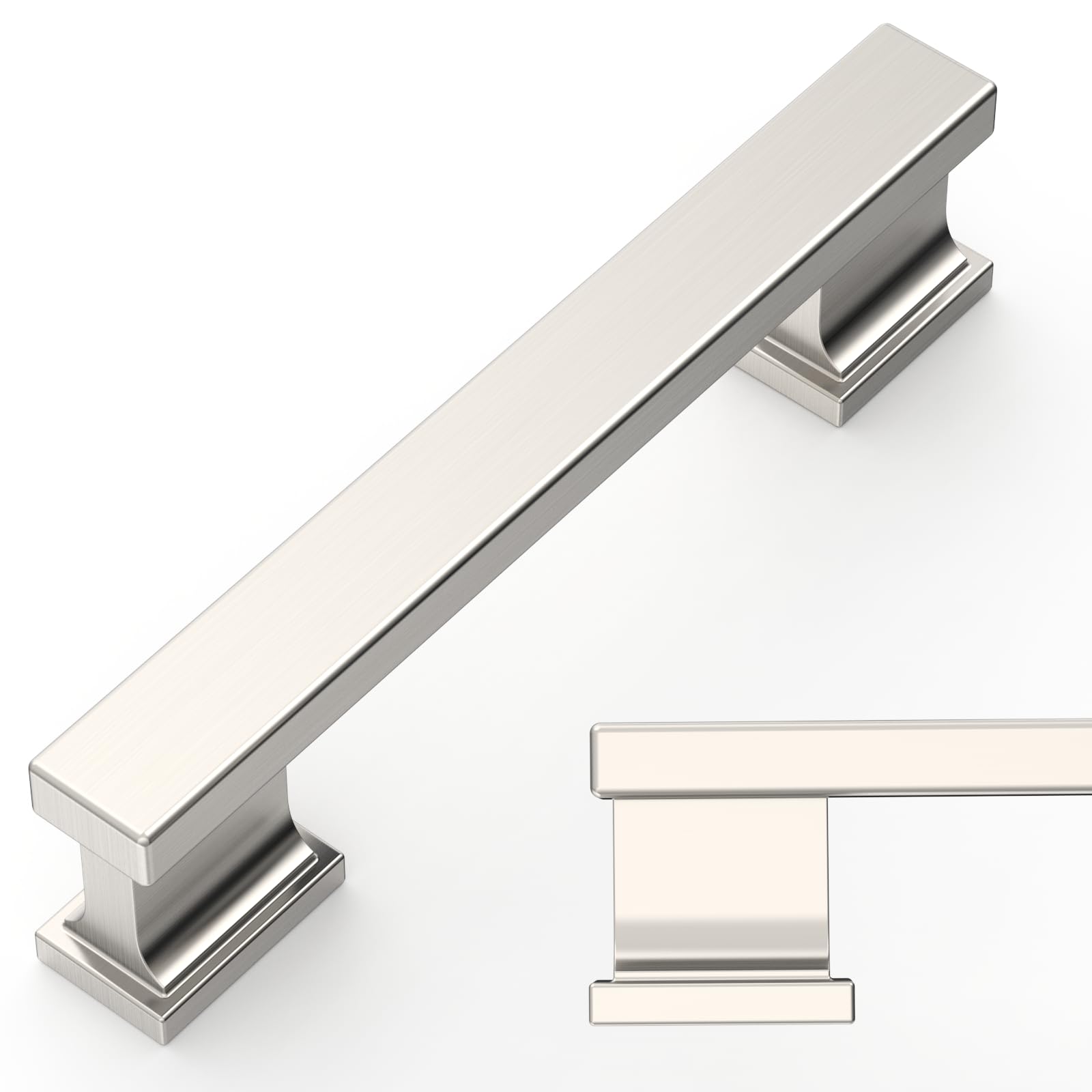 Amerdeco 6 Pack Brushed Satin Nickel Cabinet Pulls, 3.75 Inch(96mm) Hole Centers Kitchen Cabinet Handles, Solid Zinc Alloy Kitchen Cabinet Hardware Drawer Pulls for Dresser Cupboard Wardrobe,AM043